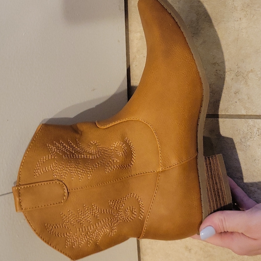Just fab tan cowboy booties